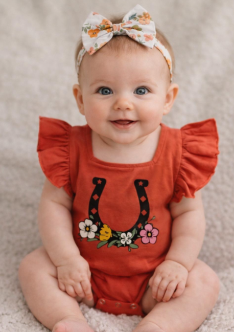Baby Horseshoe Onesie -Melon - Montana Co