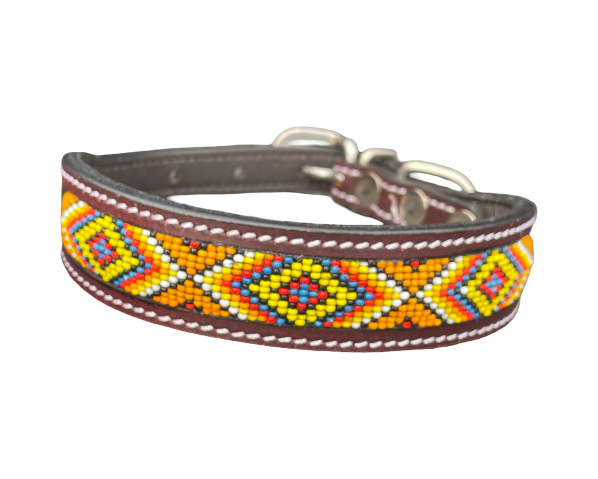 Epic Padded Leather Dog Collar with Beaded Design E