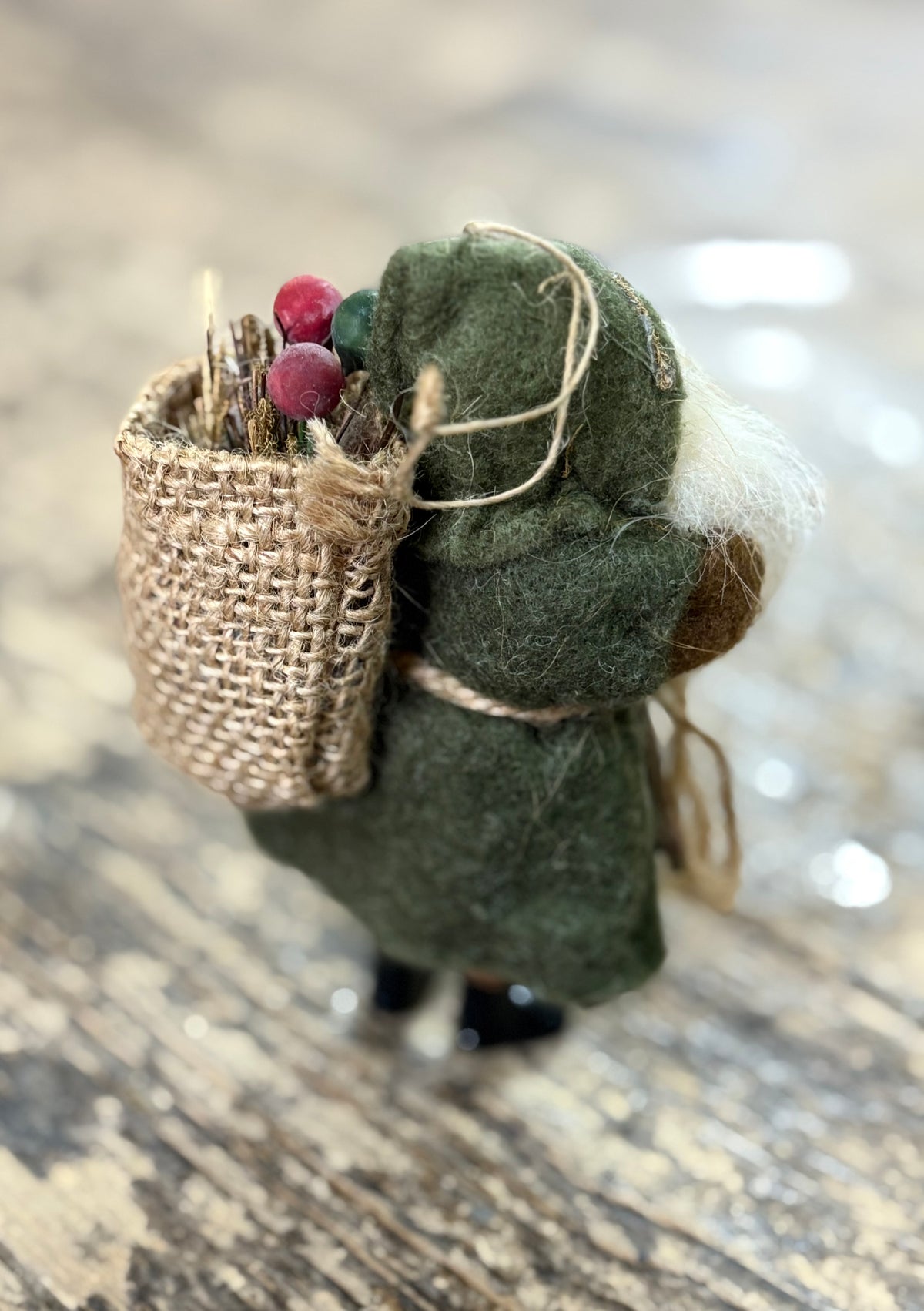 Vintage Folk Art Woodsman Santa Ornament