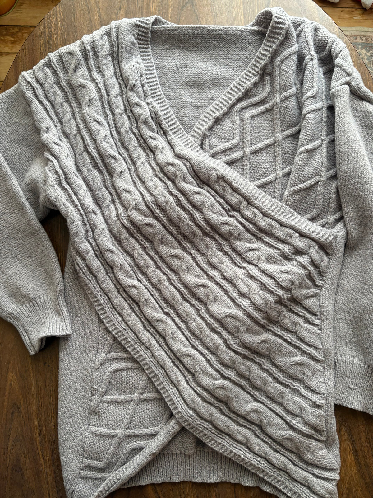 Women's Cross Front Knit Sweater-Gray-Medium