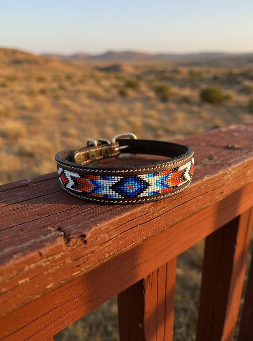 Epic Padded Leather Dog Collar with Beaded Design F