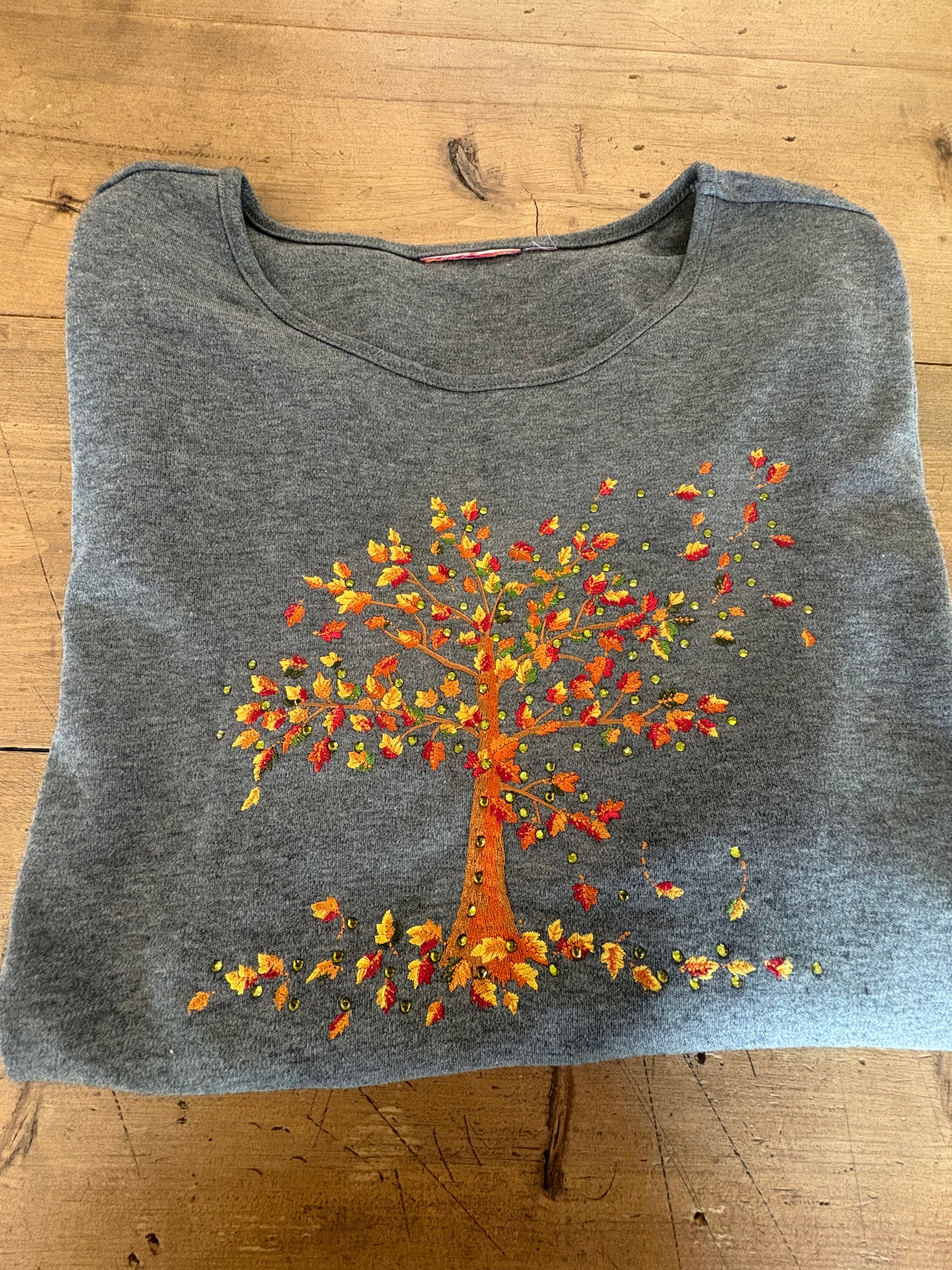 Fall Tree Embroidered Long Sleeve Shirt