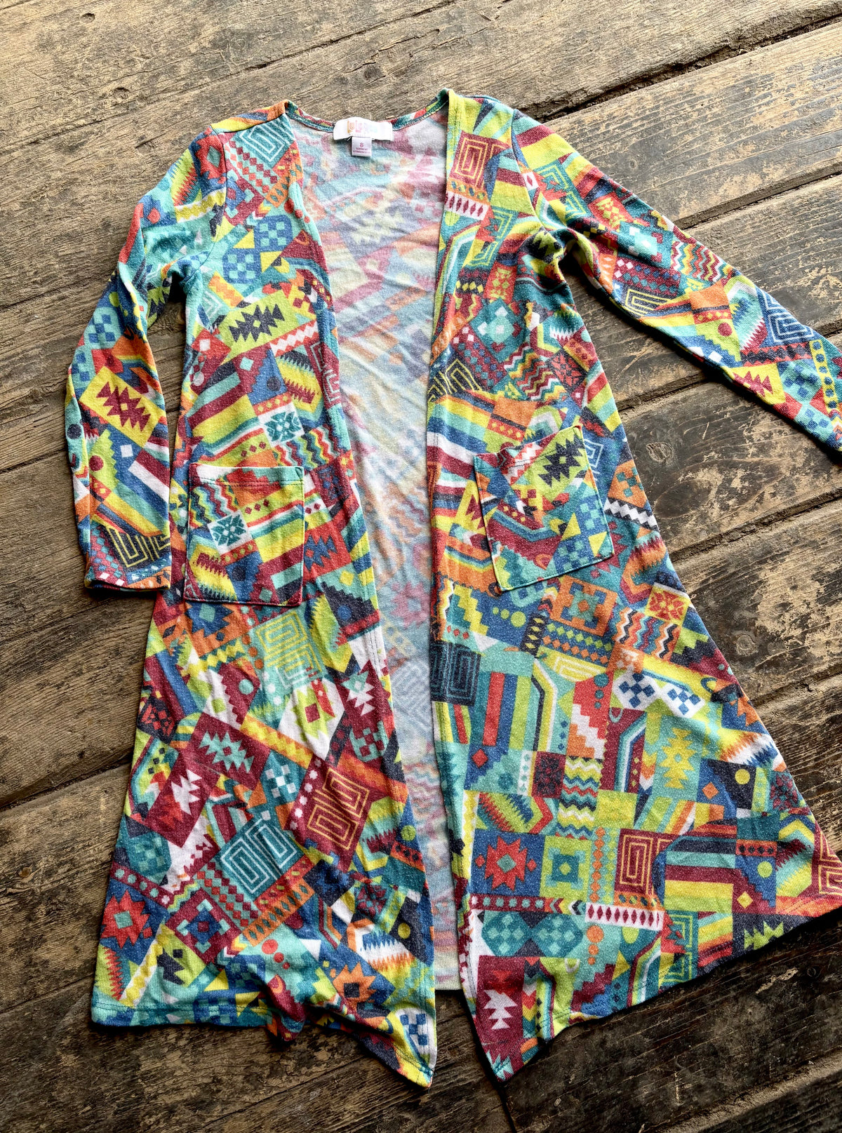 LuLaRoe Siarah Duster - Rainbow girl's 8