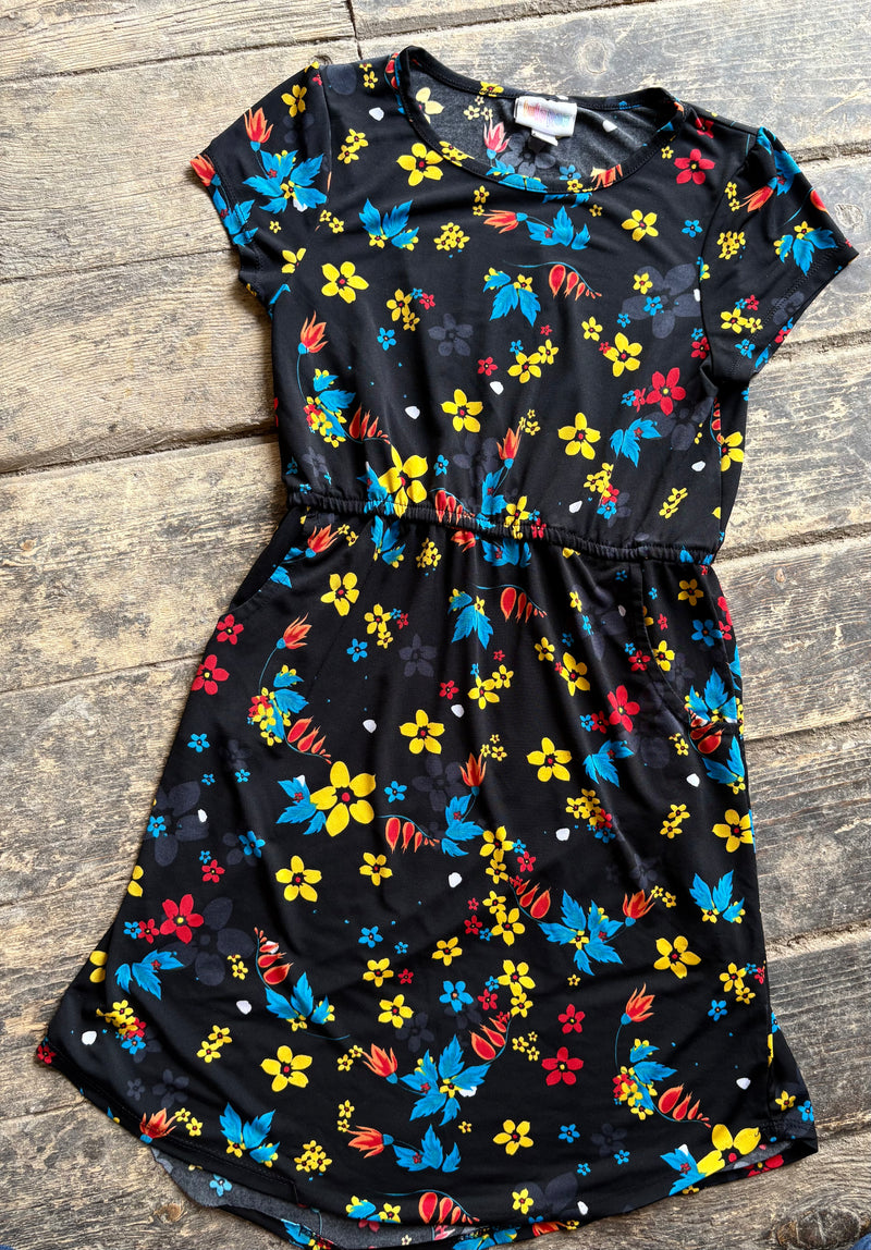 LuLaRoe Mae Dress - Black Floral - girl's 10
