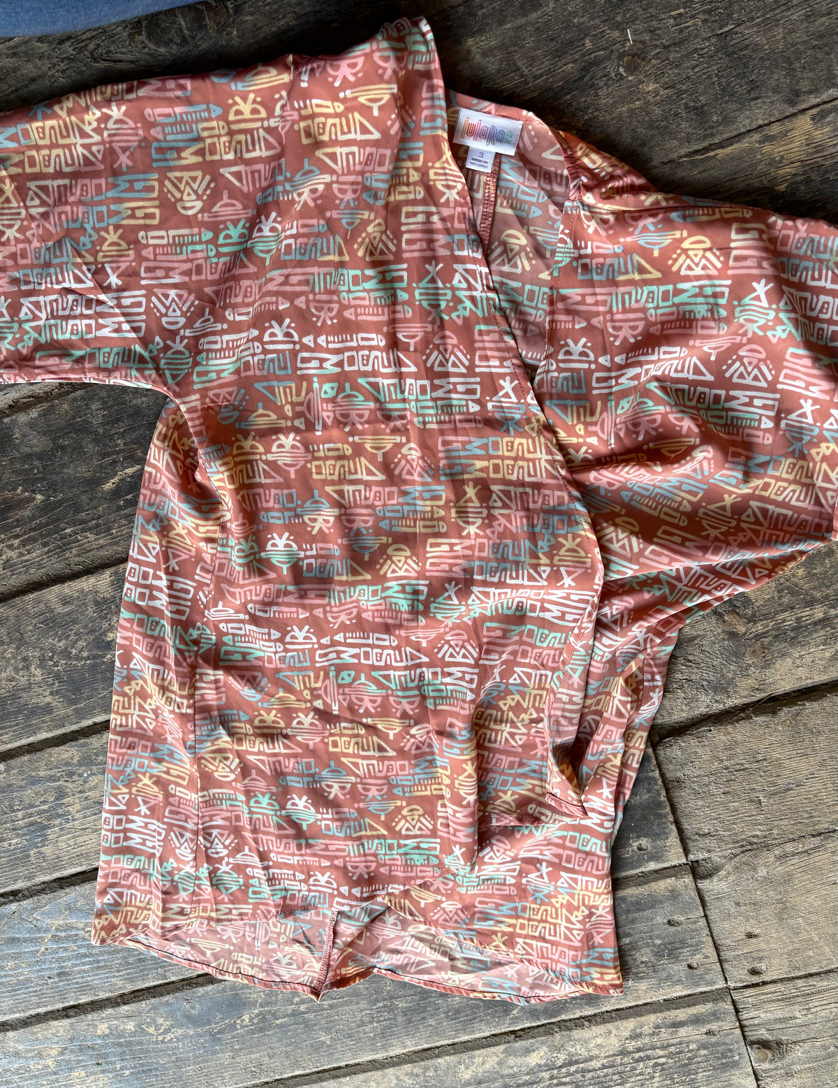 LuLaRoe "Bianca" Cover Up - Orange Aztec (6/8)