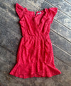 Japna Watermelon Eyelet Lace Faux Wrap Dress - Woman's M