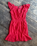 Japna Watermelon Eyelet Lace Faux Wrap Dress - Woman's M