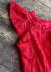 Japna Watermelon Eyelet Lace Faux Wrap Dress - Woman's M