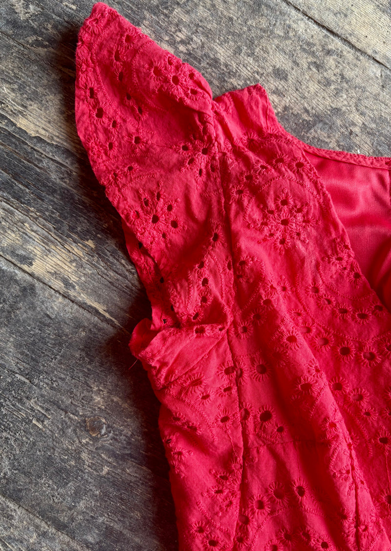 Japna Watermelon Eyelet Lace Faux Wrap Dress - Woman's M