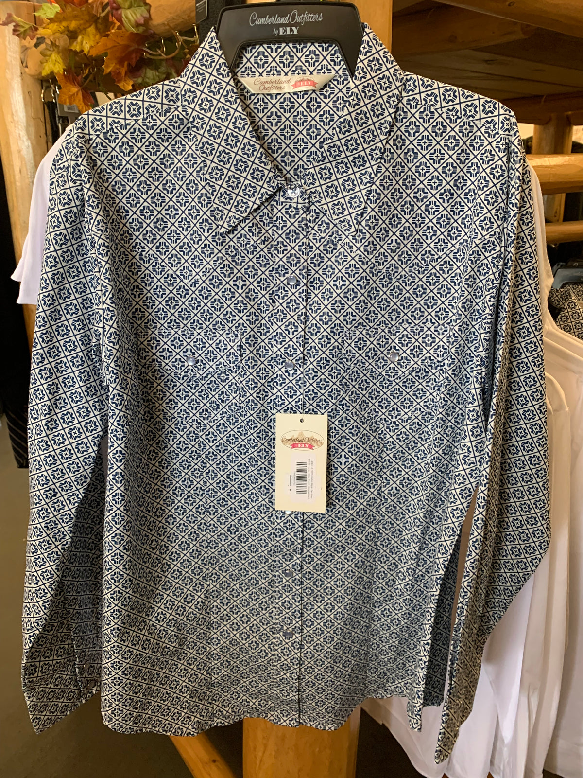 Ladies LS 100% Cotton Poplin Geo Print