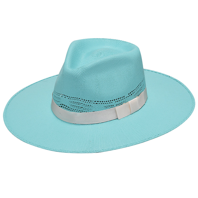 Ladies Turquoise Pinch Front Hat Ivory Trim