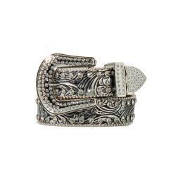 Nocona Girls Belt 1" Floral Crystals Black Silver