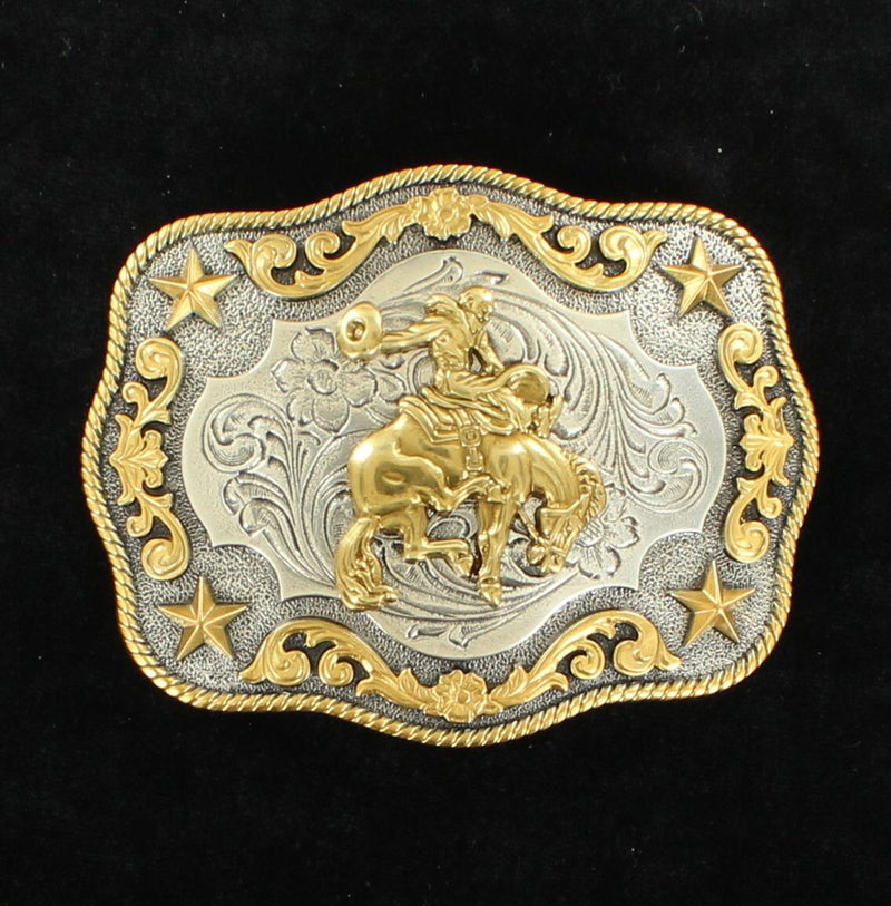 Nocona Mens Ant Silver/Ant Gold Buckle Saddle Bronc Motif