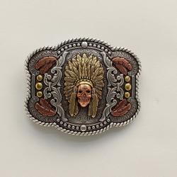 Nocona Mens Rectangle Rope Edge Feather Skull Chief