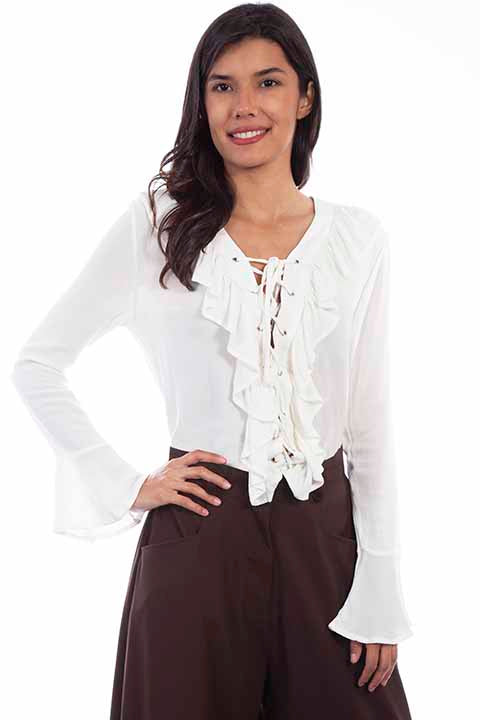 Scully Ruffle Lace Up Top
