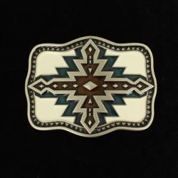 Rectangle Smooth Edge Ivy Navy Brown Epoxy Western Antique Silver