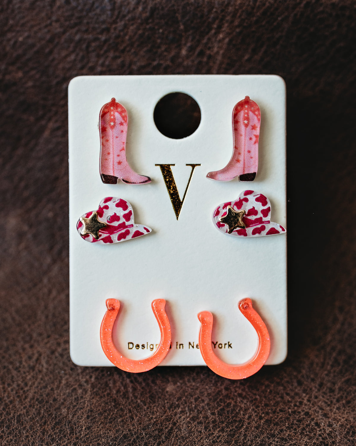 Girl's Pink Cowgirl Earrings Set