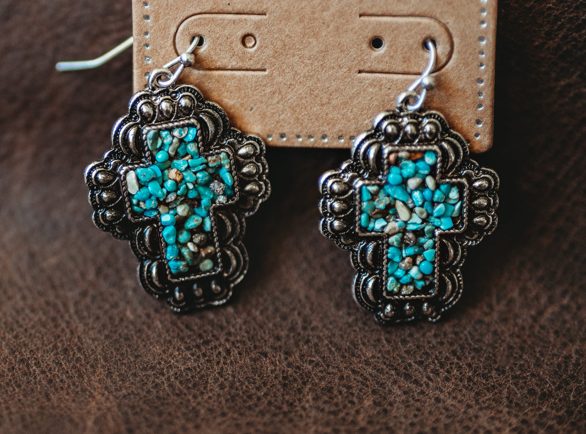 Chipped Turquoise Cross Earrings