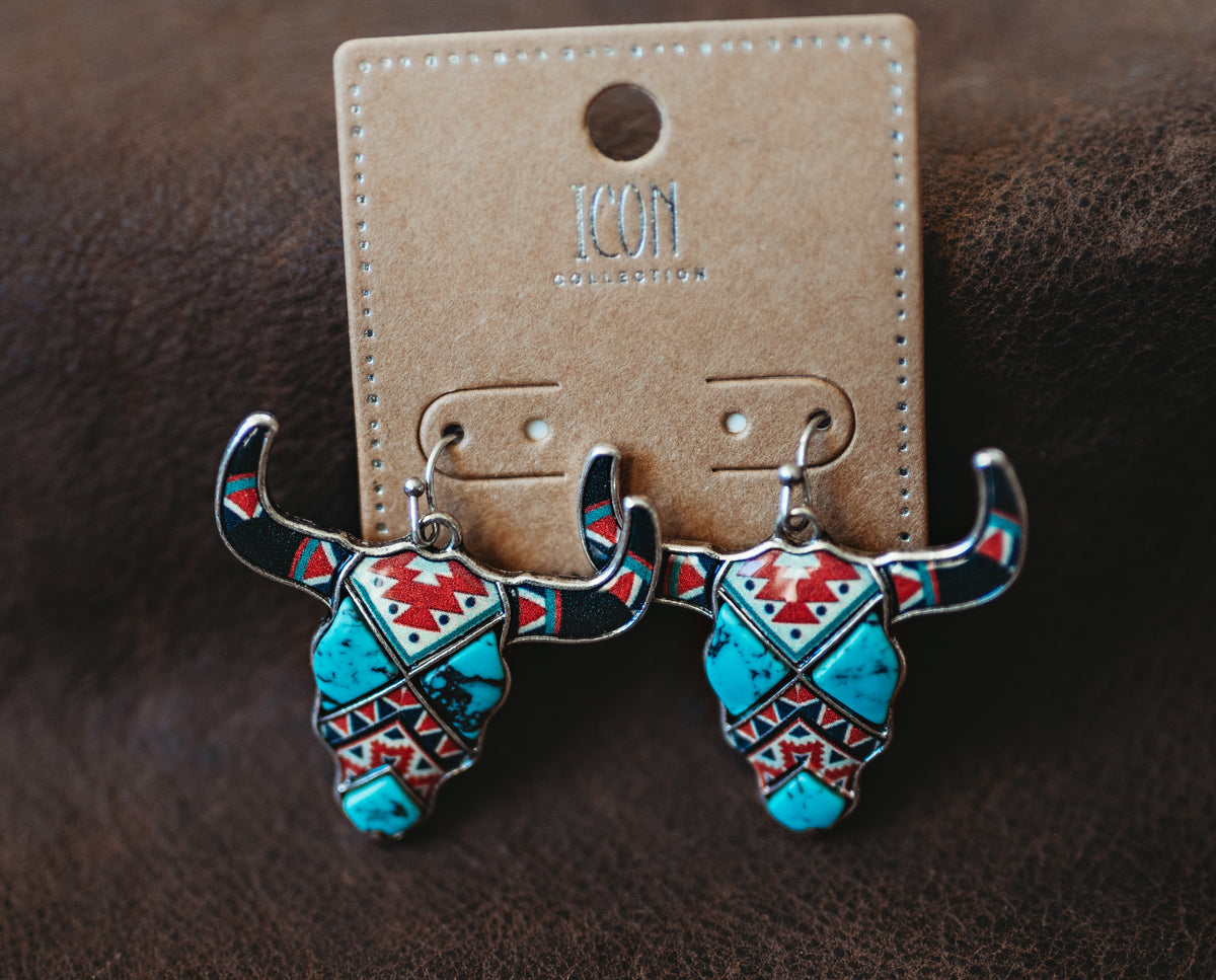 Patchwork Western Bullhead Earrings