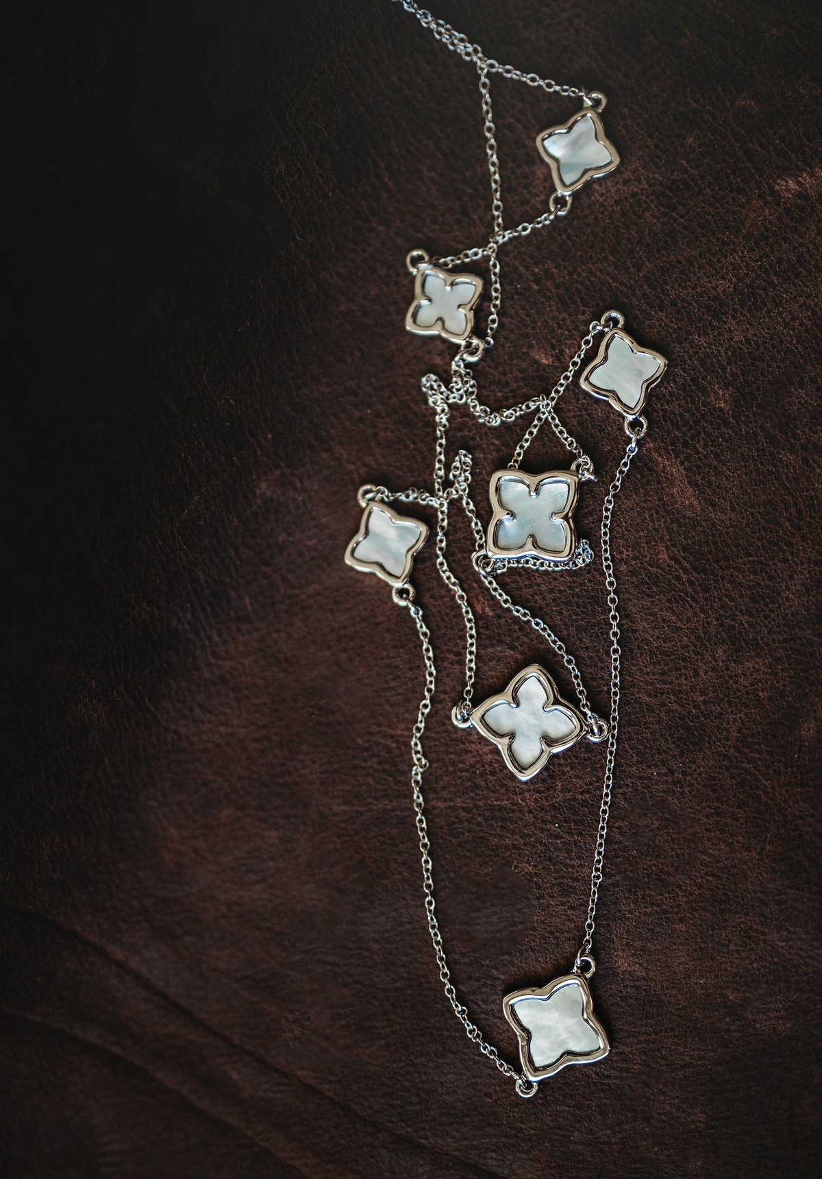 36" Silver Necklace with Iridescent Beads