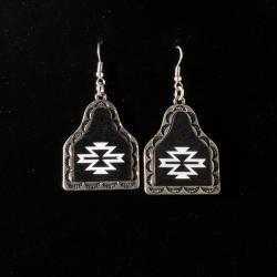 Silver Strike Ladies Earring Set Cow Tag Dangle Black