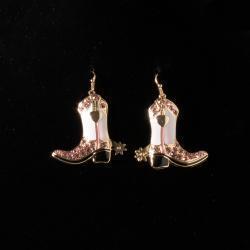 Silver Strike Ladies Earrings Cowgirl Boots Pink