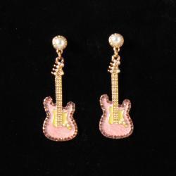 Silver Strike Ladies Earrings Guitar Earrings Pink