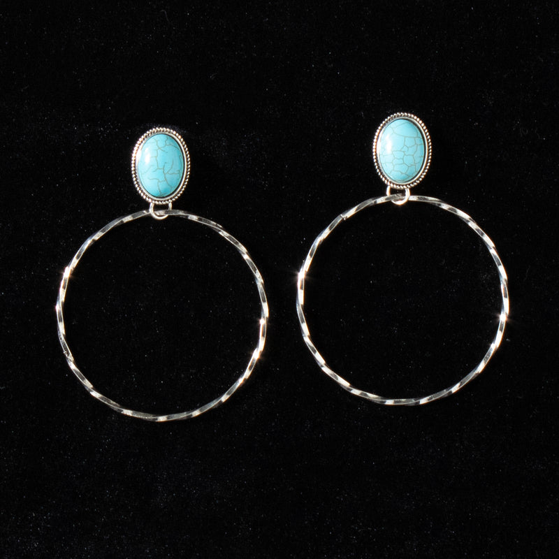 Silver Strike Ladies Earrings Turquoise Bead Hoops