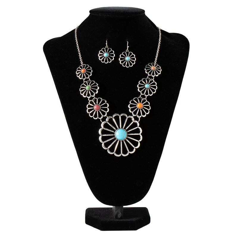 Silver Strike Earrings and Necklace Set Flower Multicolor