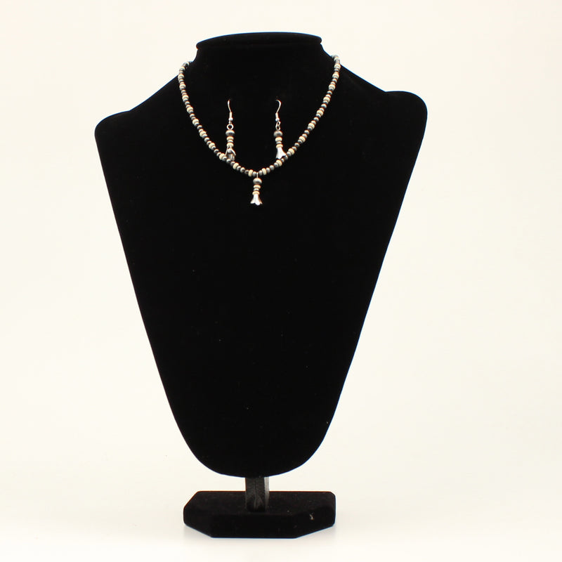 Silver Strike Necklace and Earring Set Beaded Pendant Silver Cream