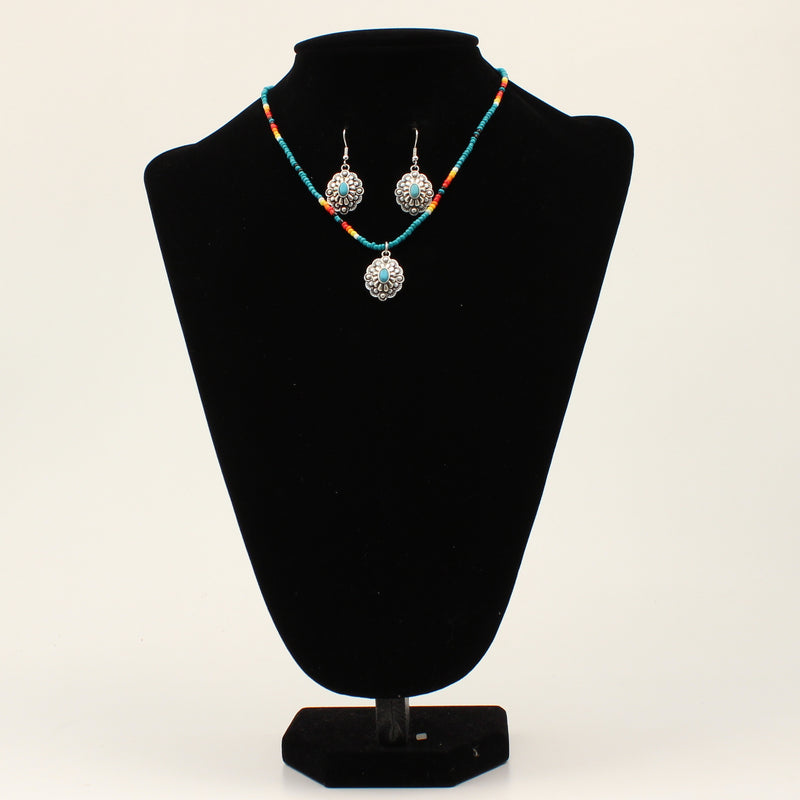 Silver Strike Necklace and Earring Set Floral Multicolored