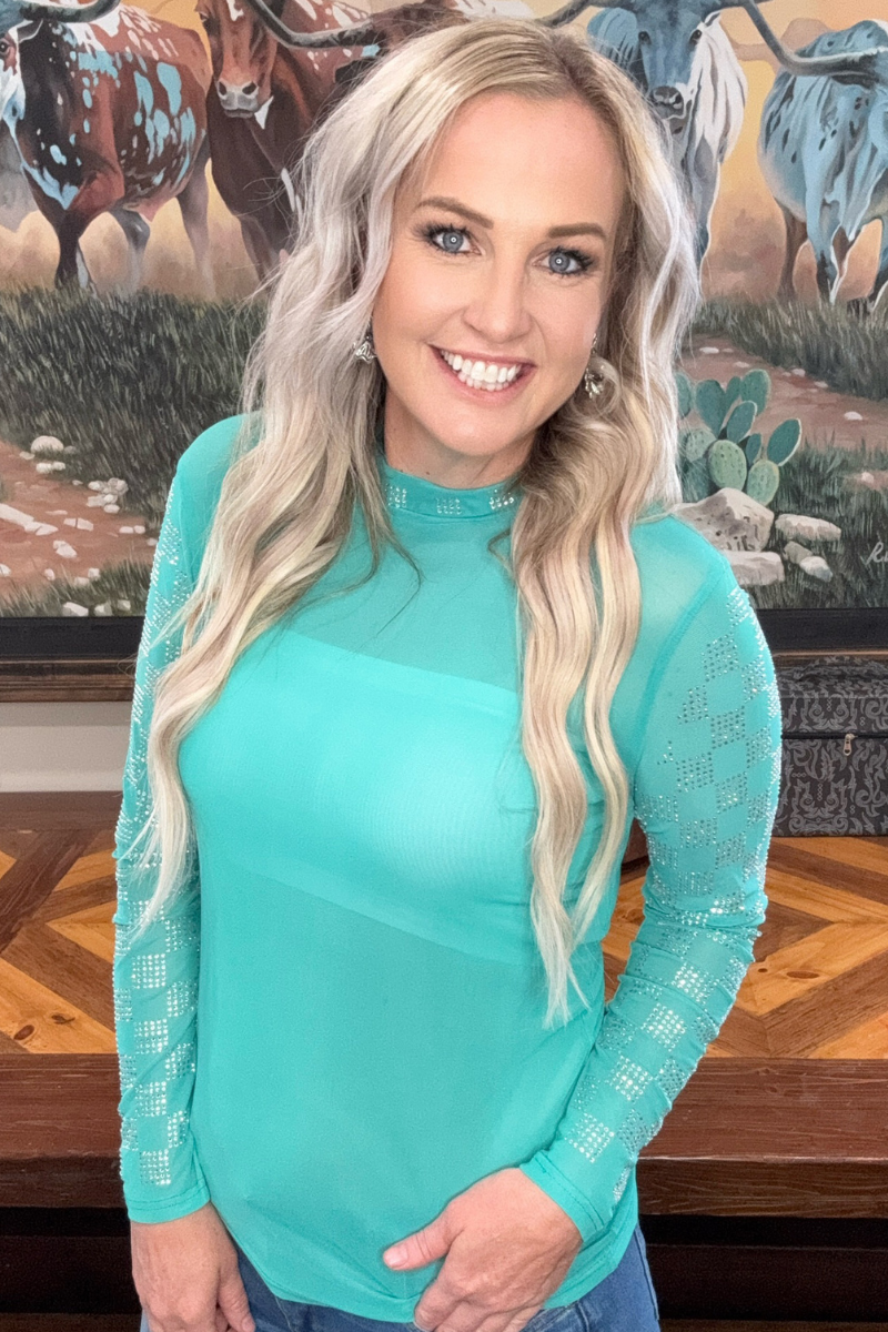 Checked In Turquoise Mesh Top - Sterling Kreek