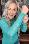 Checked In Turquoise Mesh Top - Sterling Kreek