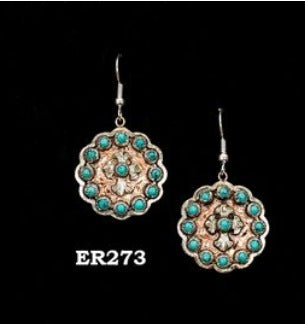 Earrings Round 1" Copper and Silver Turquoise