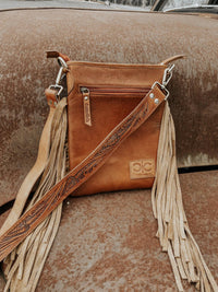 Texas Western Cowhide Bags and More - Stockdale Checkered Cowhide Fringe Purse, Brown & White
