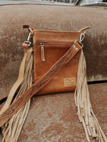 Texas Western Cowhide Bags and More - Stockdale Checkered Cowhide Fringe Purse, Brown & White