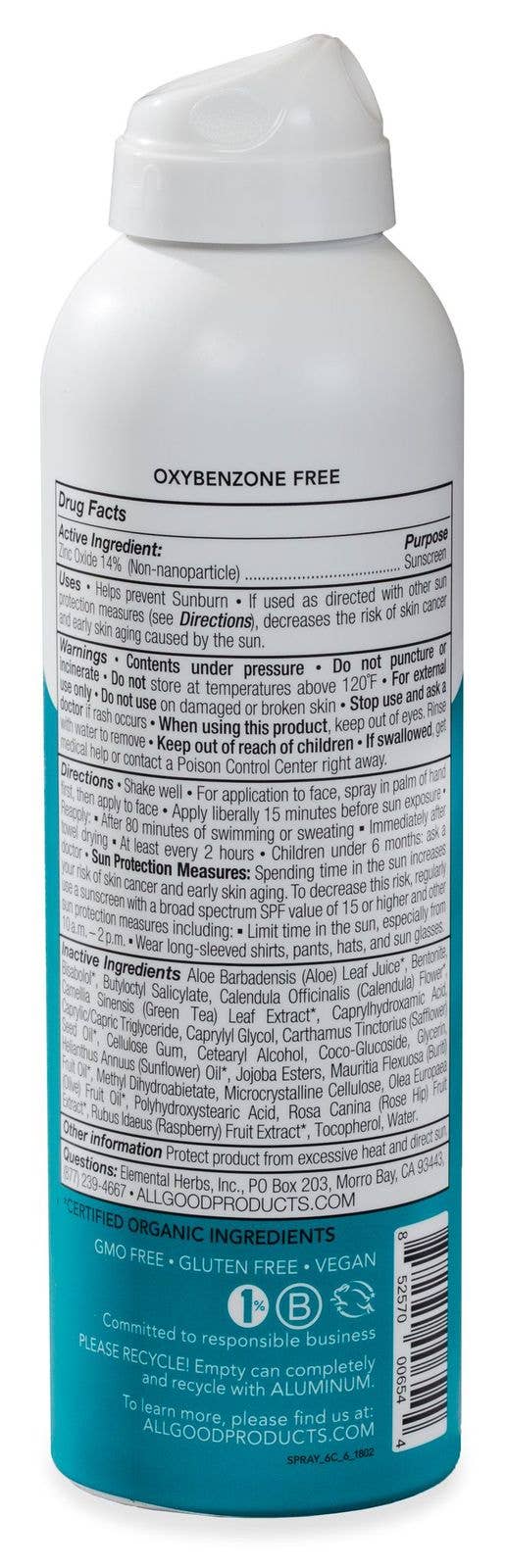 All Good Body Care - Sport Mineral Sunscreen Spray SPF 30