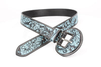 Tooled Leather Belt with Turquoise Floral