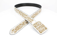 Western Tooled Leather Belt in White and Brown