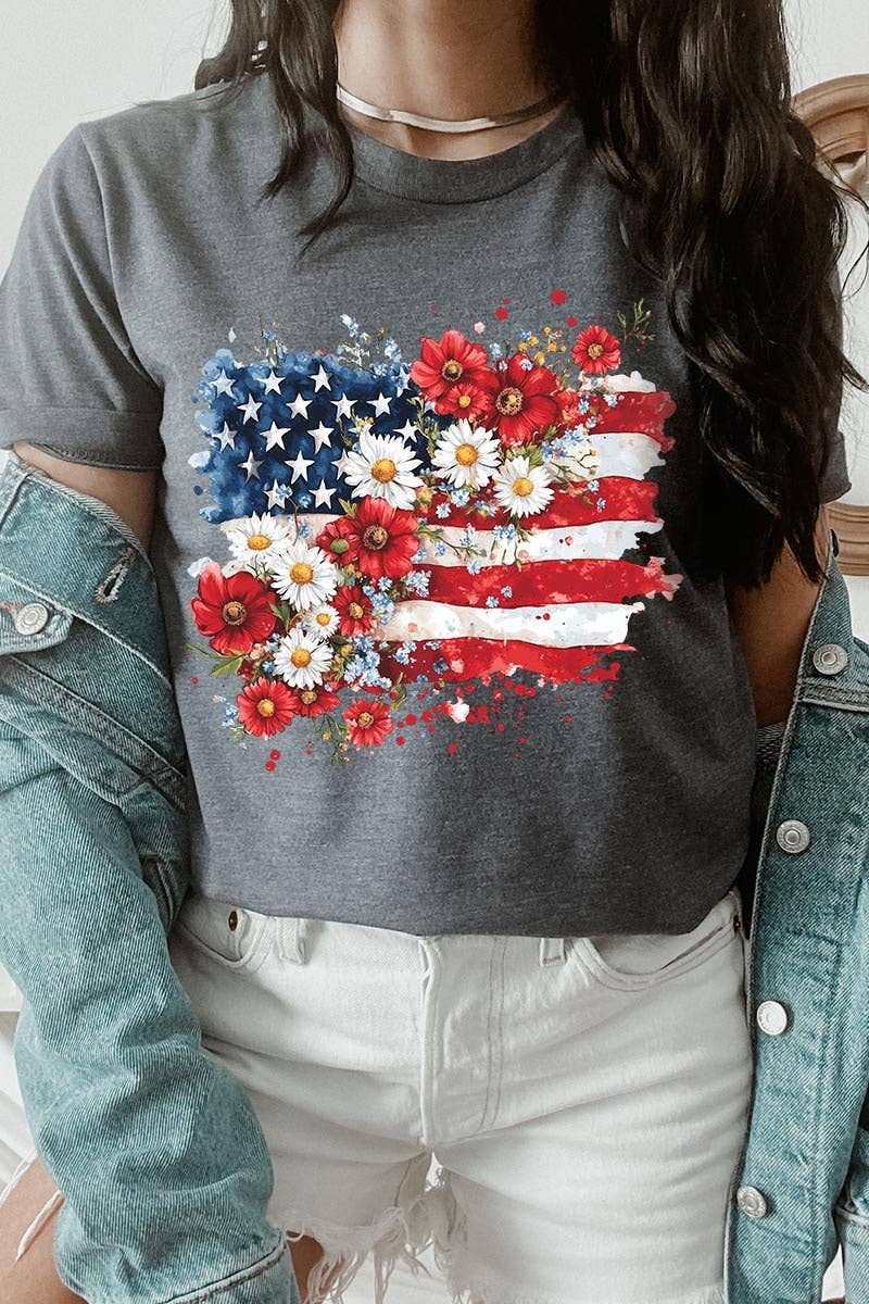 COLORBEAR - Floral American Flag Graphic Tee