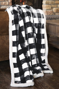 Linen Mart - Lumberjack Plaid Plush Fur Sherpa Borrego Fleece Throw Blanket