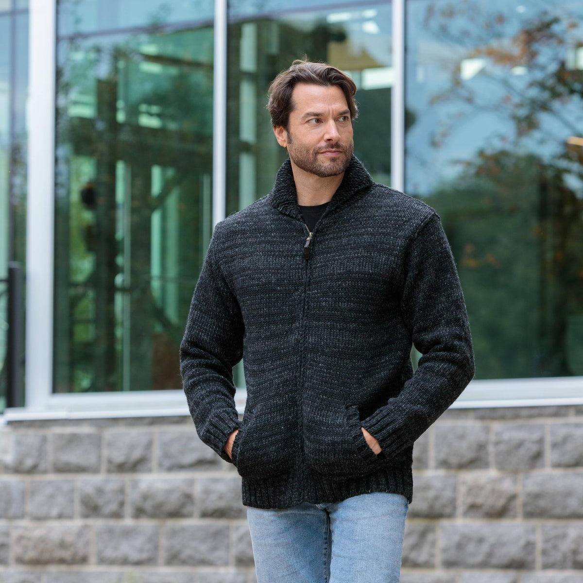 Lost Horizons Knitwear-Lodge Hand Crafted Wool Sweater – Shawl Collar Zip