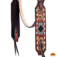 HILASON - Hilason Horse Floral Hand Carved American Leather Breast Collar Headstall W/ Beaded Work Brown