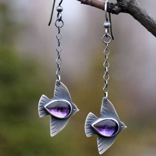 Tourtiwi - Simple Swallow Earrings Elegant Crystal Bird Earrings