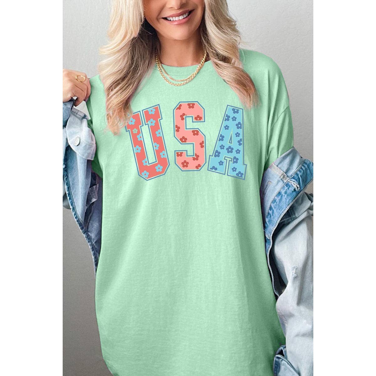 COLORBEAR - Floral USA Graphic Heavyweight T Shirts