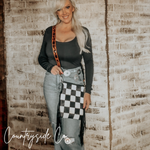 Texas Western Cowhide Bags and More - Stockyard Checkered Cowhide Fringe Purse, Black & White