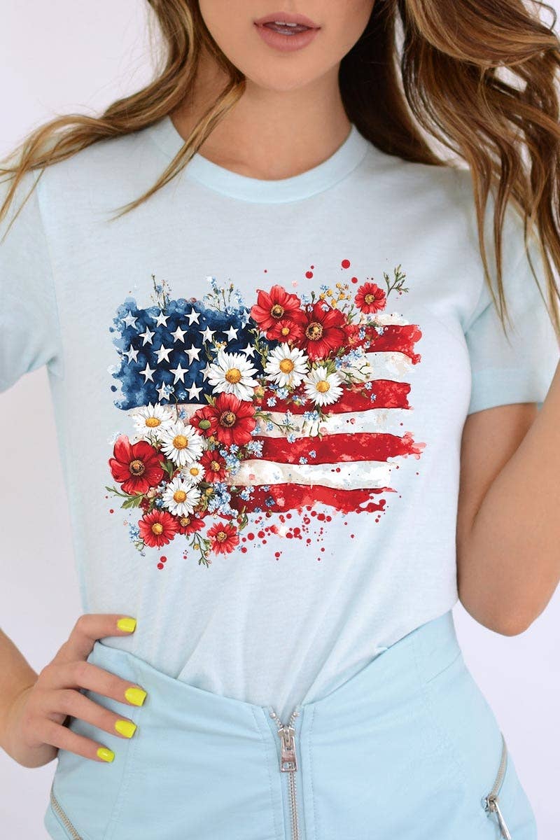 COLORBEAR - Floral American Flag Graphic Tee