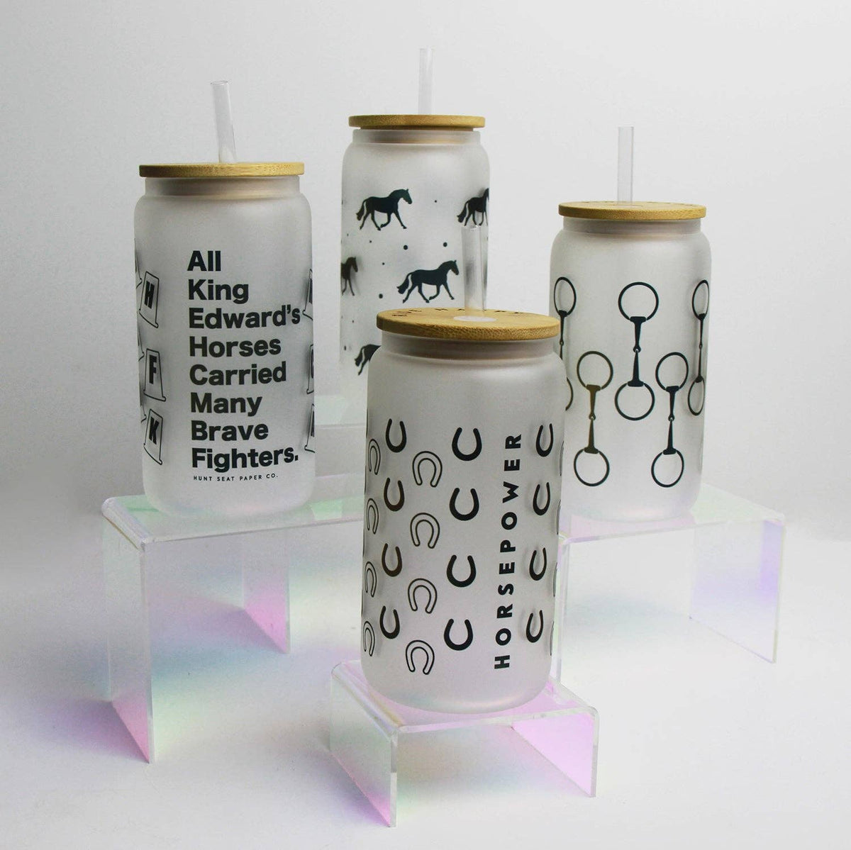 Hunt Seat Paper Co. - Trotting Horse Glass Tumbler with Bamboo Lid and Straw
