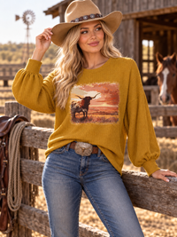 Avery - LONGHORN SUNSET GRAPHIC WAFFLE SWEATSHIRT