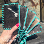Texas Western Cowhide Bags and More - Tooled Leather Pouch, Bag Organizer,Turquoise, Pink or Brown